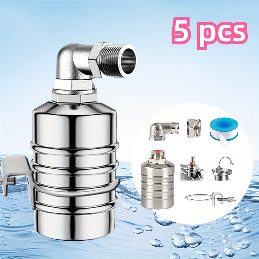 TEMU 5pcs 304 Stainless Steel Fully Automatic Water Level Control Float Valve | Easy To Operate, Suitable For Water Tanks, Pools, Livestock Troughs, Ideal For Christmas And Halloween Gifts