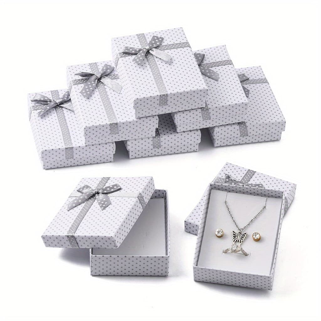 TEMU 12pcs Cardboard Jewelry Set Boxes, With Bowknot Outside And Sponge Inside, For Necklaces And Pendants, Rectangle, White, 90x70x30mm