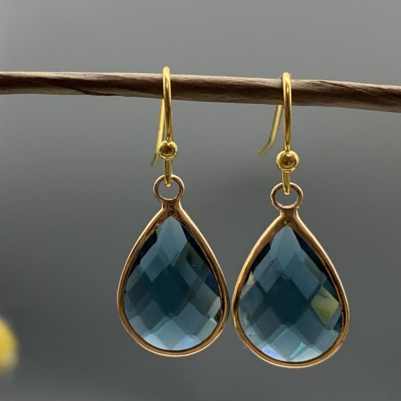 TEMU Elegant Teardrop Blue Gemstone Dangle Earrings - Bohemian Style Jewelry, Banquets