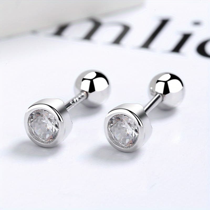 TEMU 2 925 Sterling Silvery Round Stud Earrings With Threaded Pins - Hypoallergenic - Casual Attire With Thanksgiving Christmas Holiday Gift Gifts