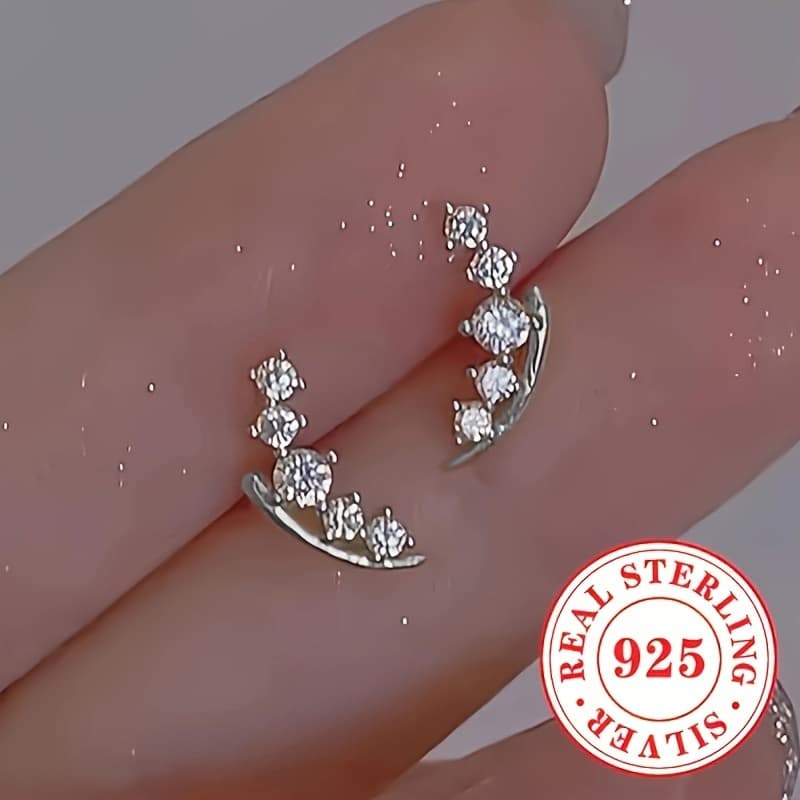 TEMU 925 Sterling Silvery Climbing Earrings For Ladies, Elegant And Cute Small Climbing Earrings, Daily Casual Earrings, Ladies' Birthday Gifts