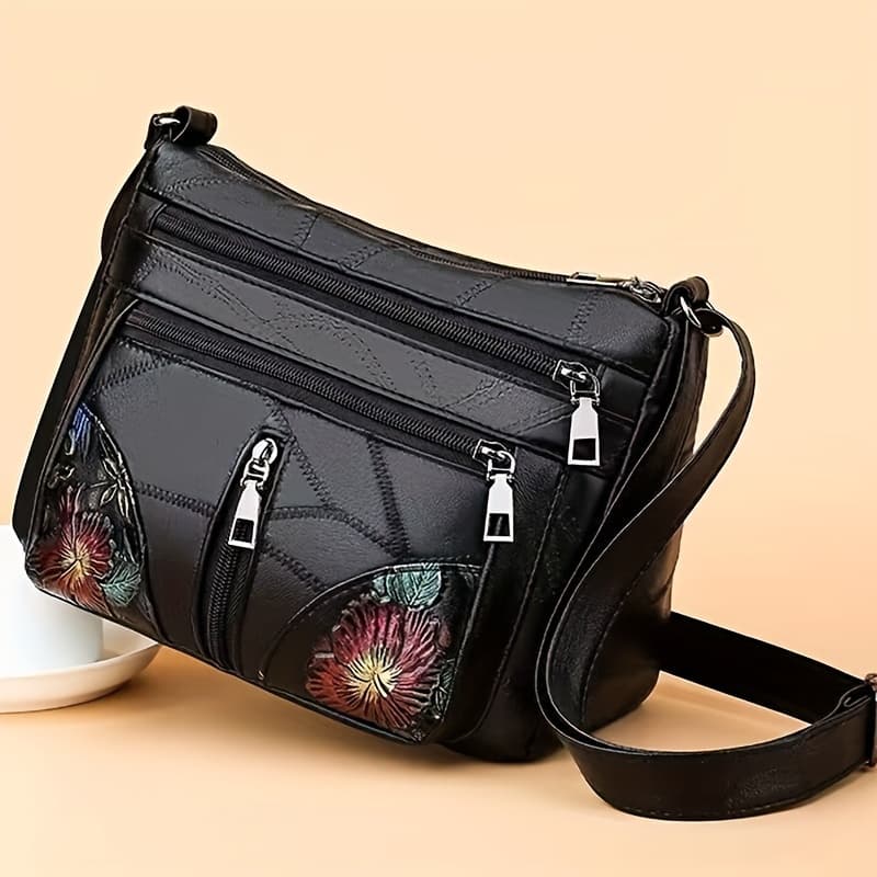 TEMU Stylish Hand-painted Women's Crossbody Bag - Spacious Multi-layered Design, Adjustable Straps, Lightweight Nylon Material, Fringed , Perfect Girlfriend Gift