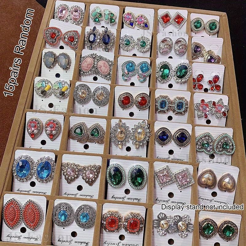 TEMU 15pairs Elegant Vintage Style Stud Earrings -alloy Oval With No Plating, Alloy Ear Needle For Daily And Gift Occasions - Court-inspired Luxurious Fashion Women's Earrings Style Random