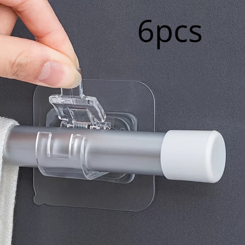TEMU Set Of 6 Durable Hooks For Curtain Rods - Adjustable Telescopic Rod Support Featuring Adhesive Clips That Do Not Drilling, Along With Brackets For Doors, Ensuring For Easy Setup And Stability