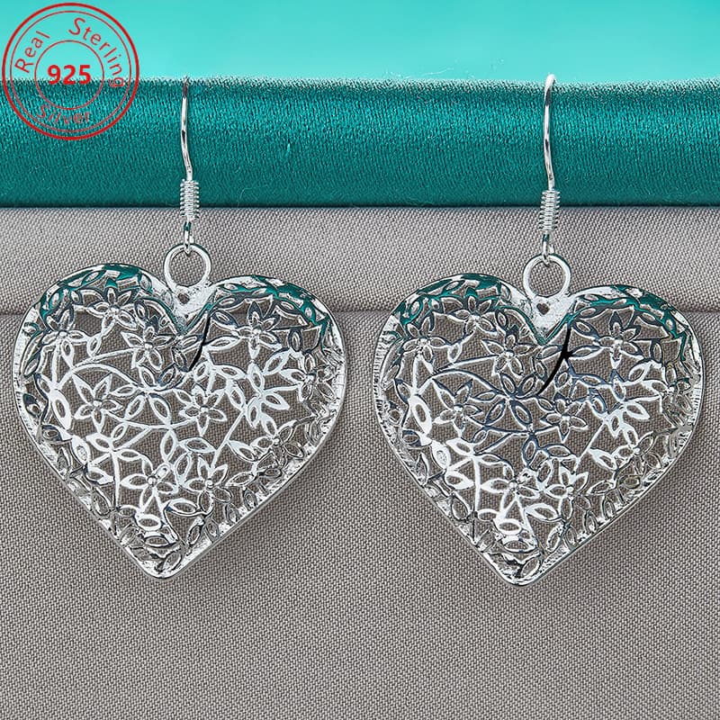 TEMU 1 Pair Of S925 Sterling Silver Hollow Heart Earrings - Hypoallergenic - Elegant Style Jewelry - Women's Trend Gift