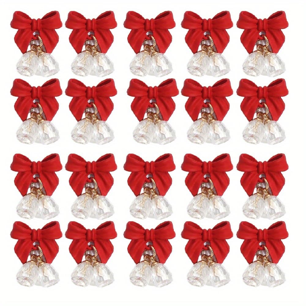 TEMU Set Of 20 Christmas Bell Bowknot Charms - Ideal For Jewelry Like Earrings, Bracelets, And Necklace Pendants - Charms Perfect For Crafts And Nail Art Projects