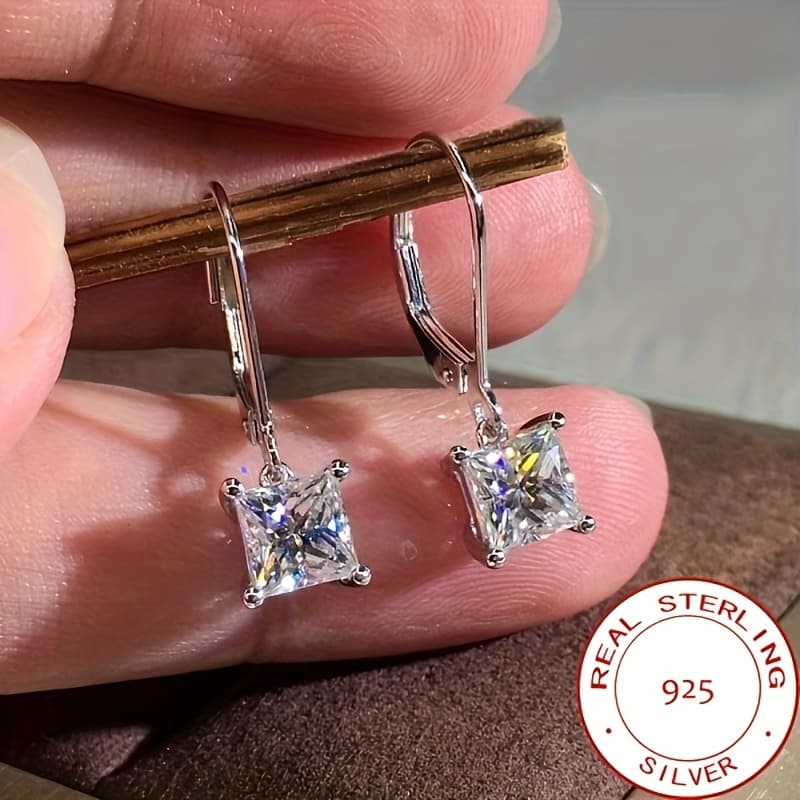 TEMU Hypoallergenic Hoop Earrings With Square Zirconia Pendant Simple Elegant Style Suitable For Women Wedding