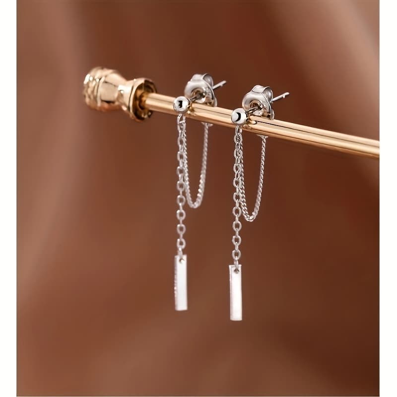 TEMU Hypoallergenic Ear Jewelry Chain Rectangle Sheet Design Dangle Earrings Elegant Style Trendy Female Gift