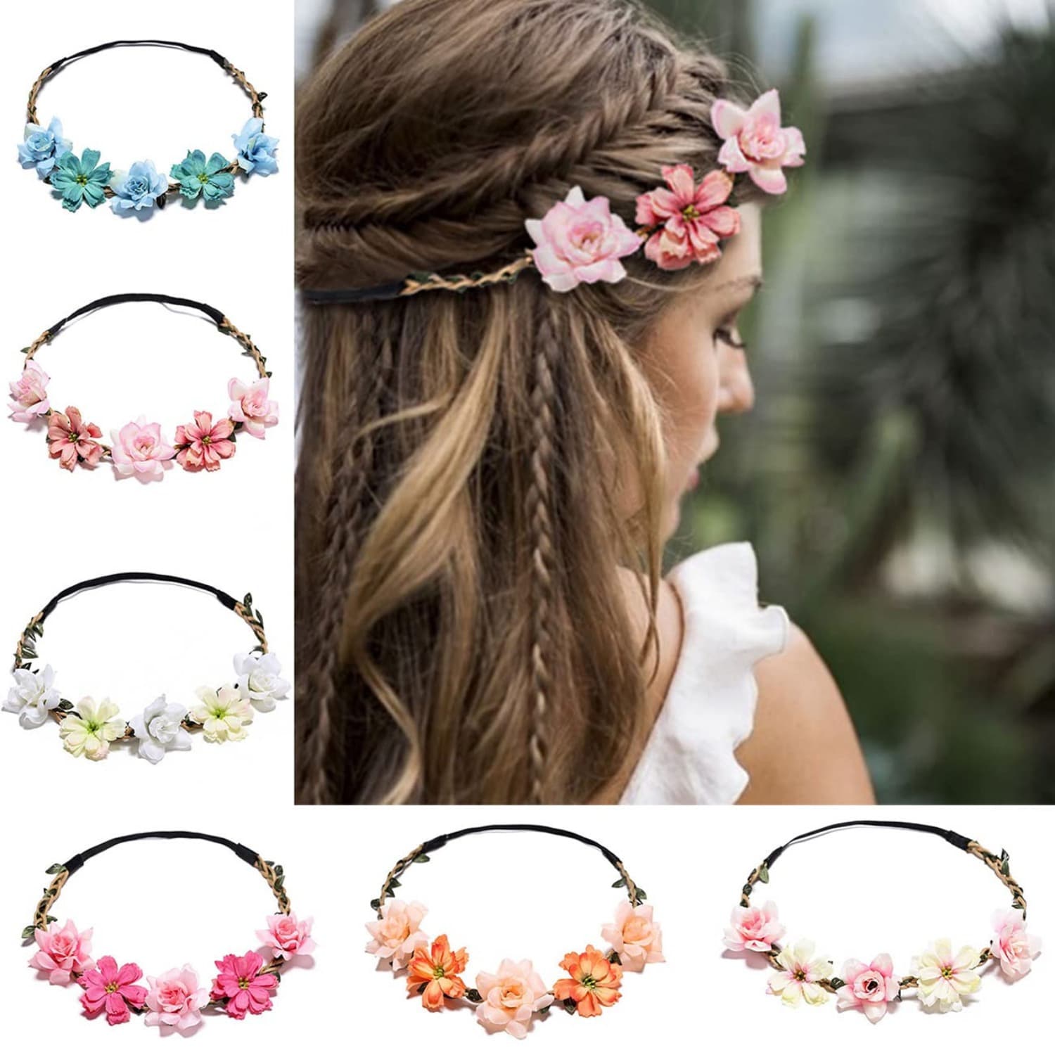 TEMU 6pcs Flower Crowns, Bridesmaids, Tiaras For , Hair Wreaths, Women Headpieces Collection Accessories, Weddings, Christmas Halloween Wedding Decoration
