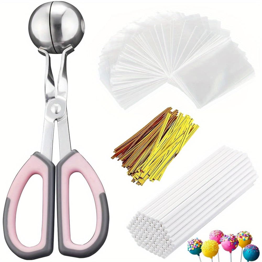 TEMU Cake Pop Treat Bag Kit Including 100pcs Cake Pop Sticks, 100pcs Parcel Bags, 100pcs Twist Ties And 1 Cake Pop Mold, Cake Lollipop Making Tools
