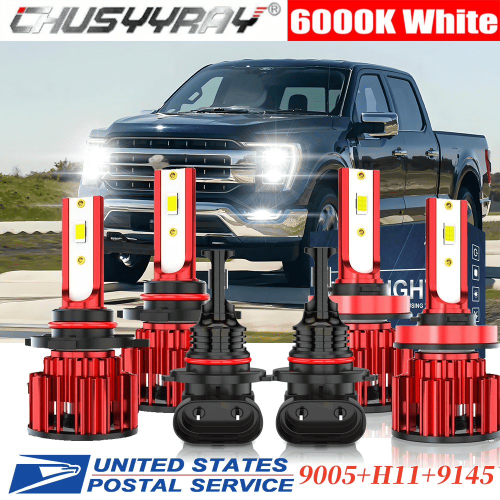 TEMU Led Headlight+fog Light Bulbs Combo 9005+h11+9145 F150 2015-2023 Two-sided Cob Chip 6000k Cold White Plug And Play
