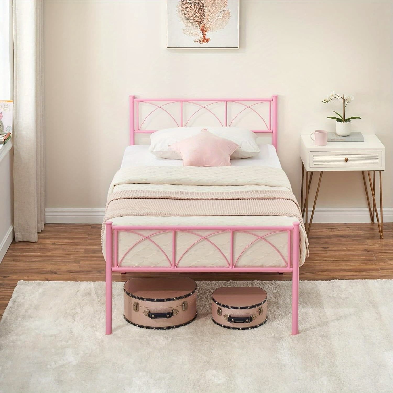 TEMU Stylish Twin Size Metal Platform Bed Frame With Headboard, Footboard, 12.2" Under-bed Storage, Noise-, Quick Assembly, Spring Needed – Perfect For !