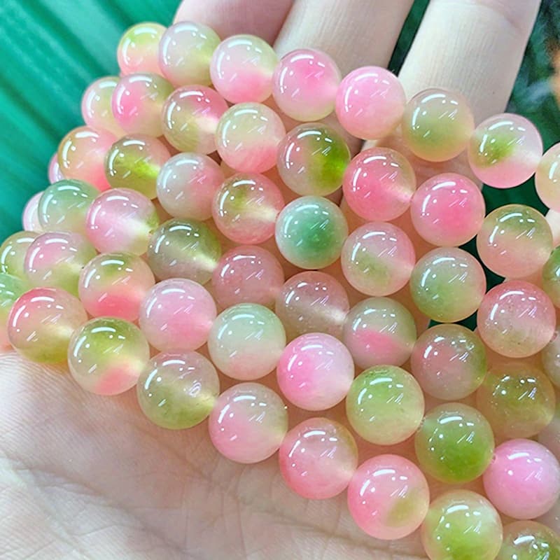 TEMU Smooth Chalcedony Natural Stone Pink Green Beads For Jewelry Making Diy Bracelets Accessories 15" Strand 6/8/10/12mm