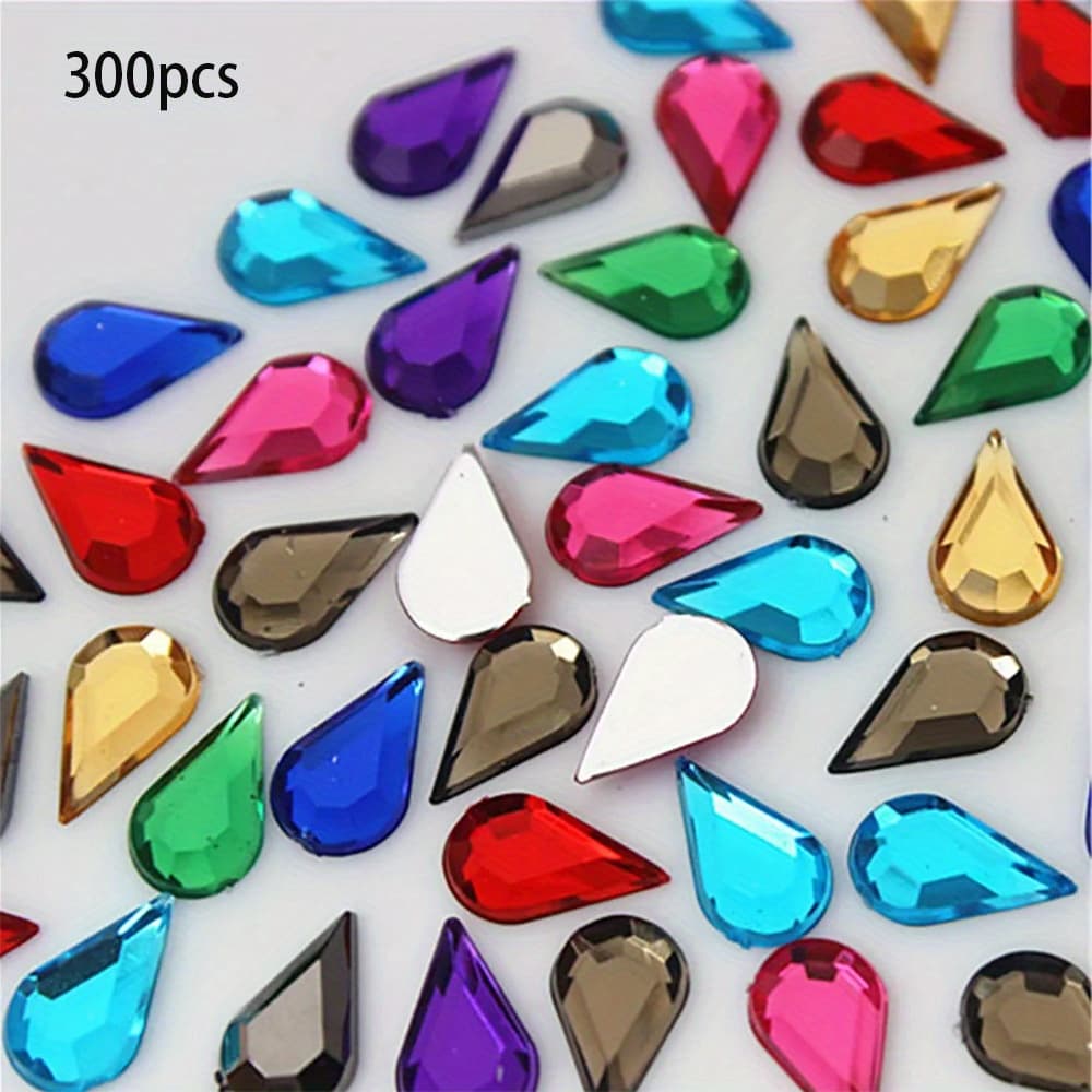 TEMU 300pcs 0.24*0.39 Inch Random Color Mixing Drop-shaped Acrylic Flat-bottomed, Used For , Handicrafts, Clothing, Shoes And Hats, Luggage Accessories.