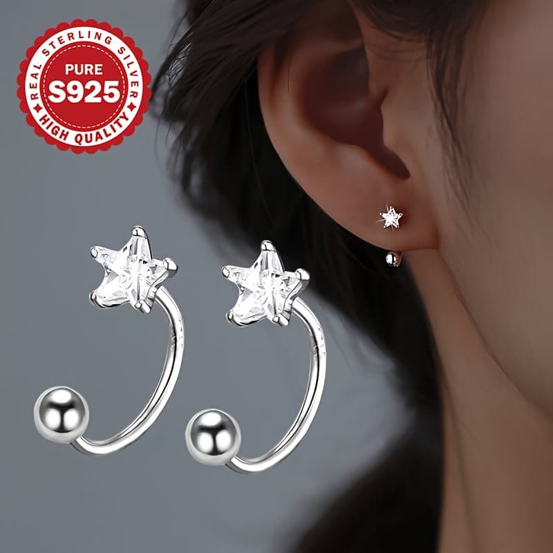 TEMU 1pc -shaped Stud Earrings In S925 Sterling Silvery& Lightweight For Casual Attire Or Gifting