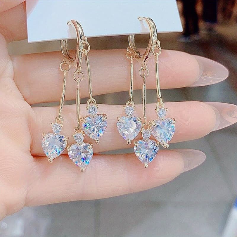 TEMU 1 Pair Of Exquisite 925 Silver Plated Tassel Drop Earrings With Synthetic Zirconia Accents - Drop & Dangle Fashion Jewelry With Flashing Crystals, Perfect For Holiday Gifts Or Romantic Occasions