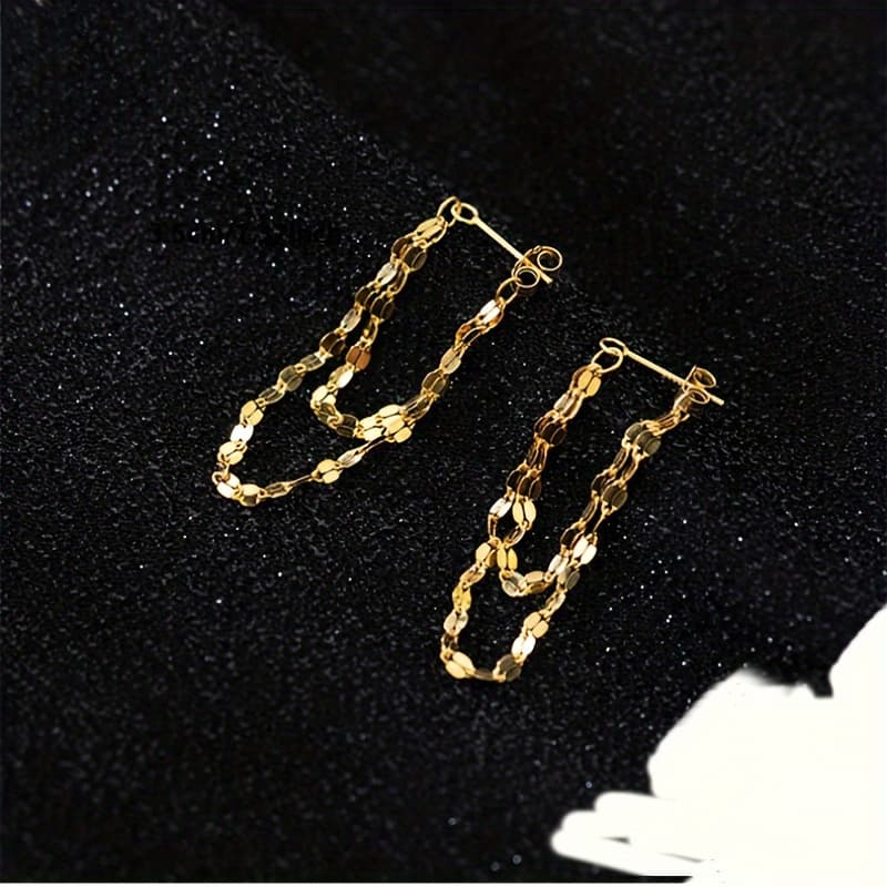TEMU 2pcs Minimalist Style Golden Bohemian Pendant Stud Earrings, Low-allergy Non-fading Chain Design, Suitable For Daily Casual Wear, Perfect Gift