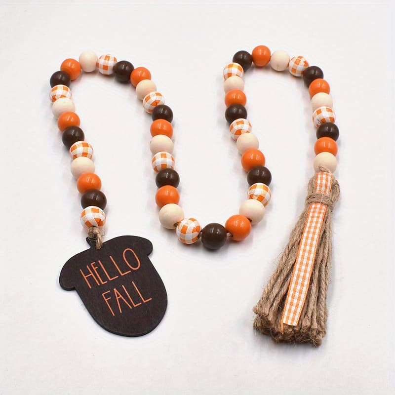 TEMU 1pc Of Thanksgiving Hemp Rope Tassel Bead String Elastic Fruit Hanging Tag Creative Wooden Bead String Diy Pendant Decoration