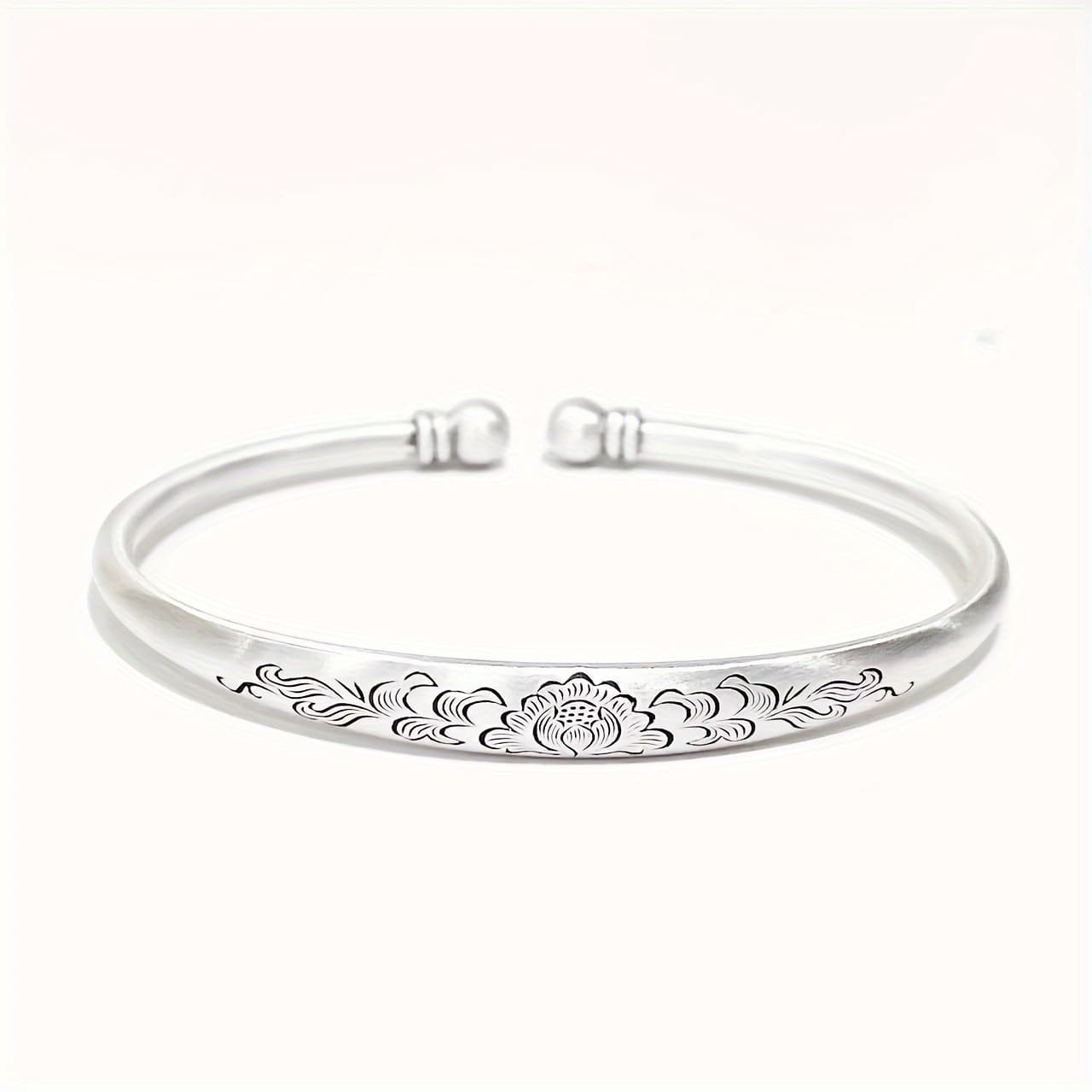 TEMU Elegant Sterling Silver Bracelet - With Exquisite Floral Patterns, Adjustable Size, Suitable For Casual Wear, And Special Occasions - 925 Sterling Silver, Durable To Cause Allergies