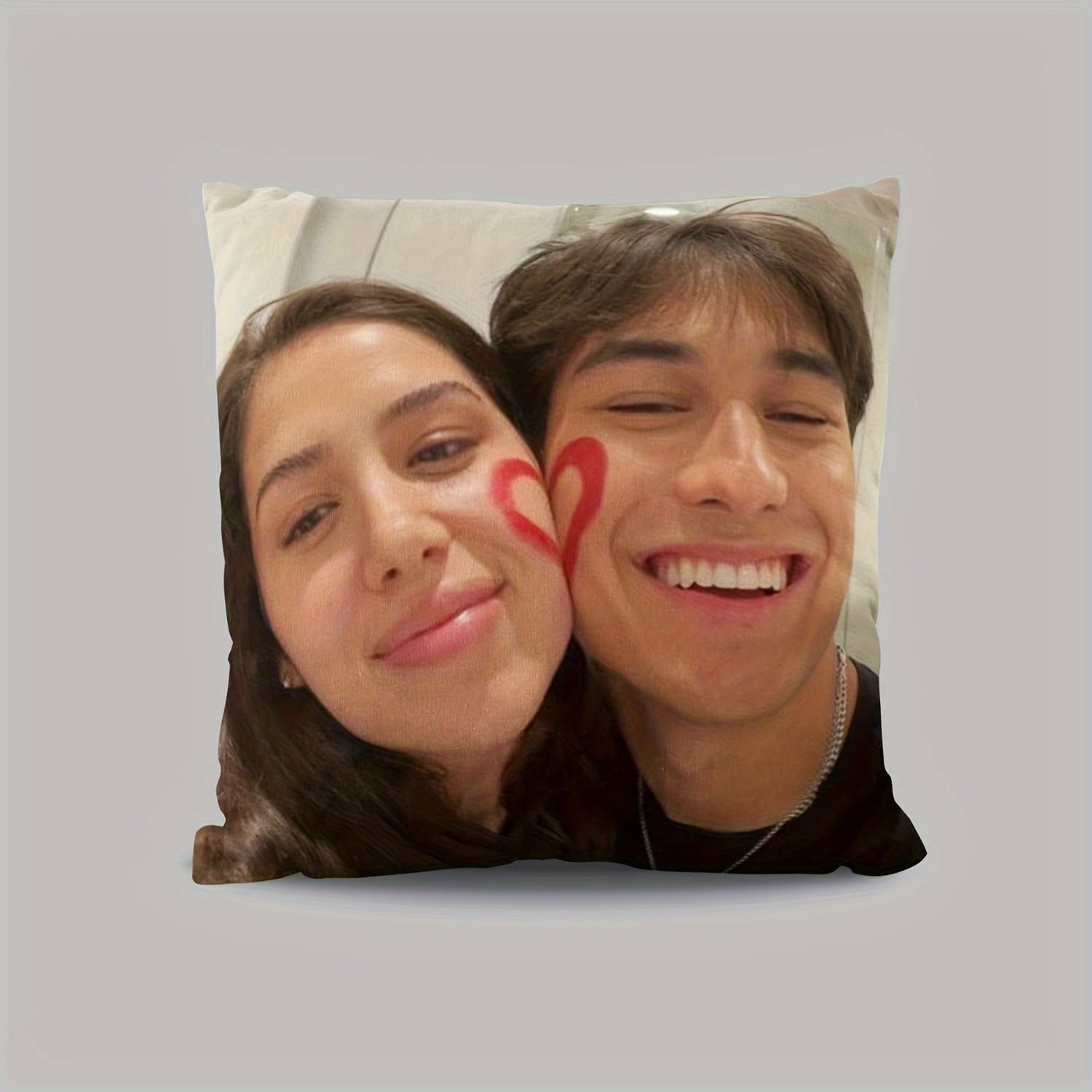 TEMU 18x18 Inch Custom Couple's Photo Pillowcase With Zipper Closure, Hand Washable Polyester Fabric, Texture, Suitable For Home, Office, And Car Decor - Single-sided Print, Pillow Insert Not Included