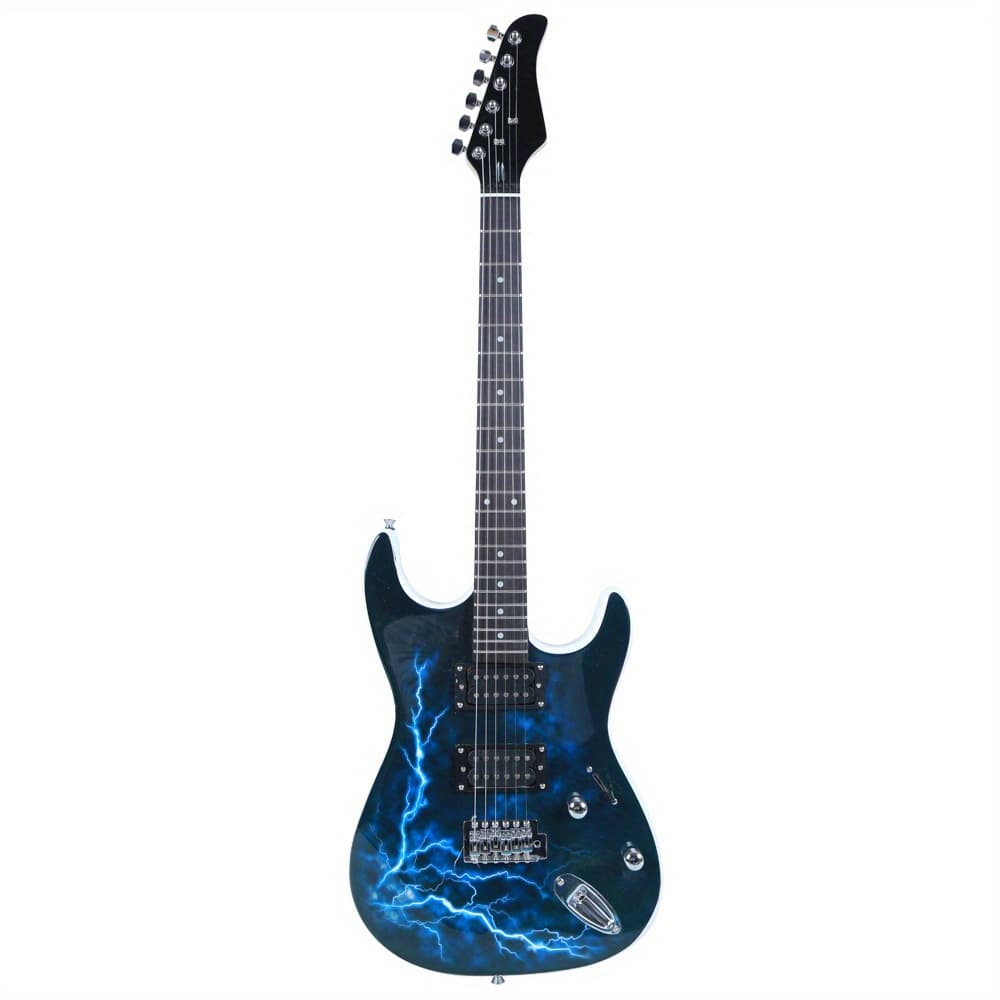 TEMU Lightning Style Electric Guitar With Power Cord/ Strap/ Bag/ Plectrums Black & White