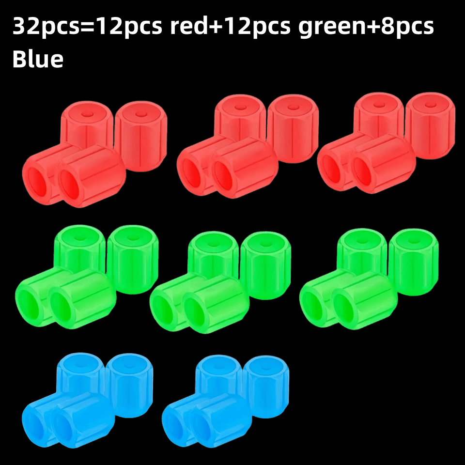 TEMU 32pcs Set Of Universal Luminous Valve Caps For Cars, Bicycles, Motorbikes, And Trucks - Made From Waterproof Abs - Hexagonal Design