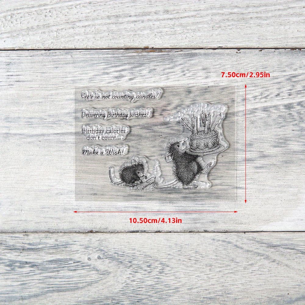 TEMU Art Beautiful Birthday Cake, And Cute Little Mouse Clear Stamps For Card Making And Scrapbooking - Perfect For Coloring And
