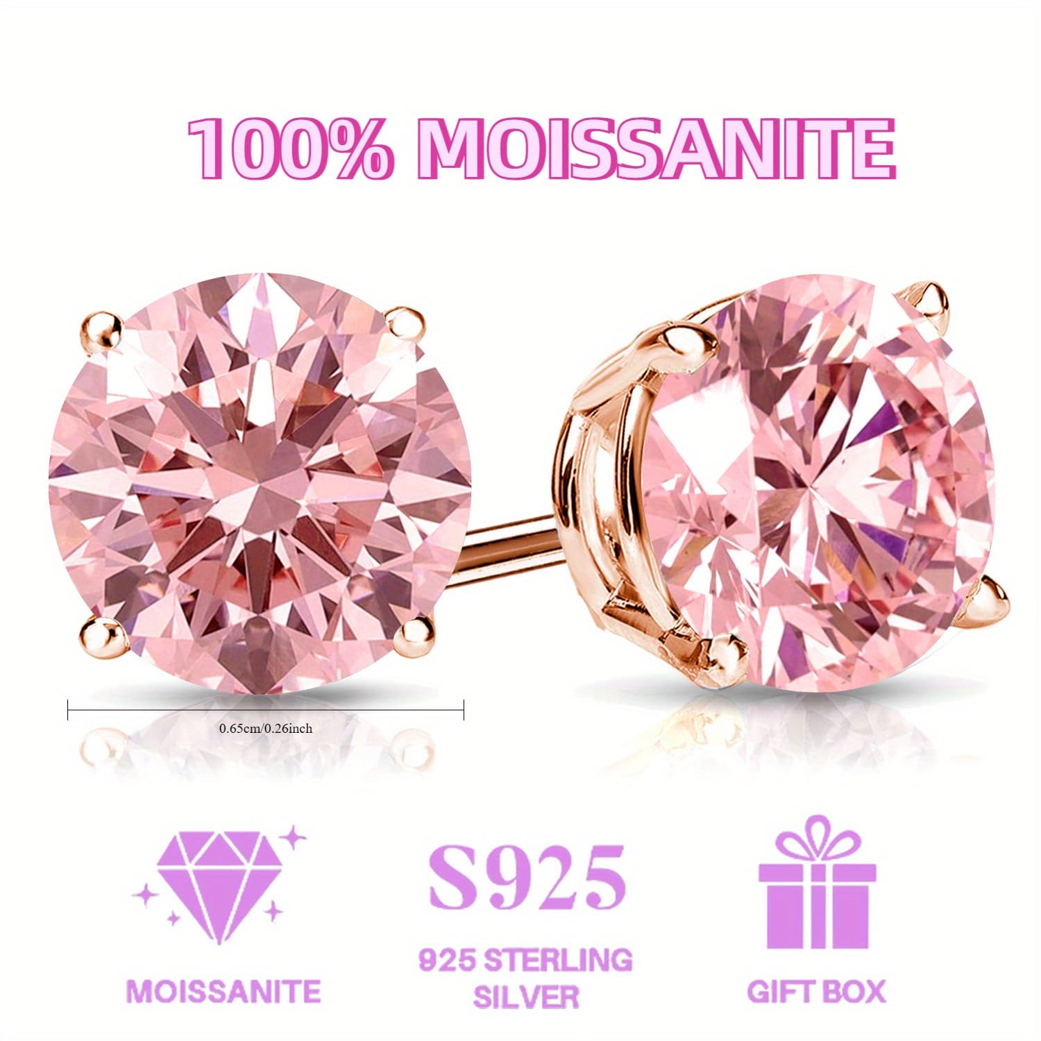 TEMU Women's Fashion 2024 New Earrings 925 Silver Inlaid 1ct * 2 Moissanite 18k Gold Plated Rose Golden Color, Valentine's Day, Thanksgiving, Halloween Gift