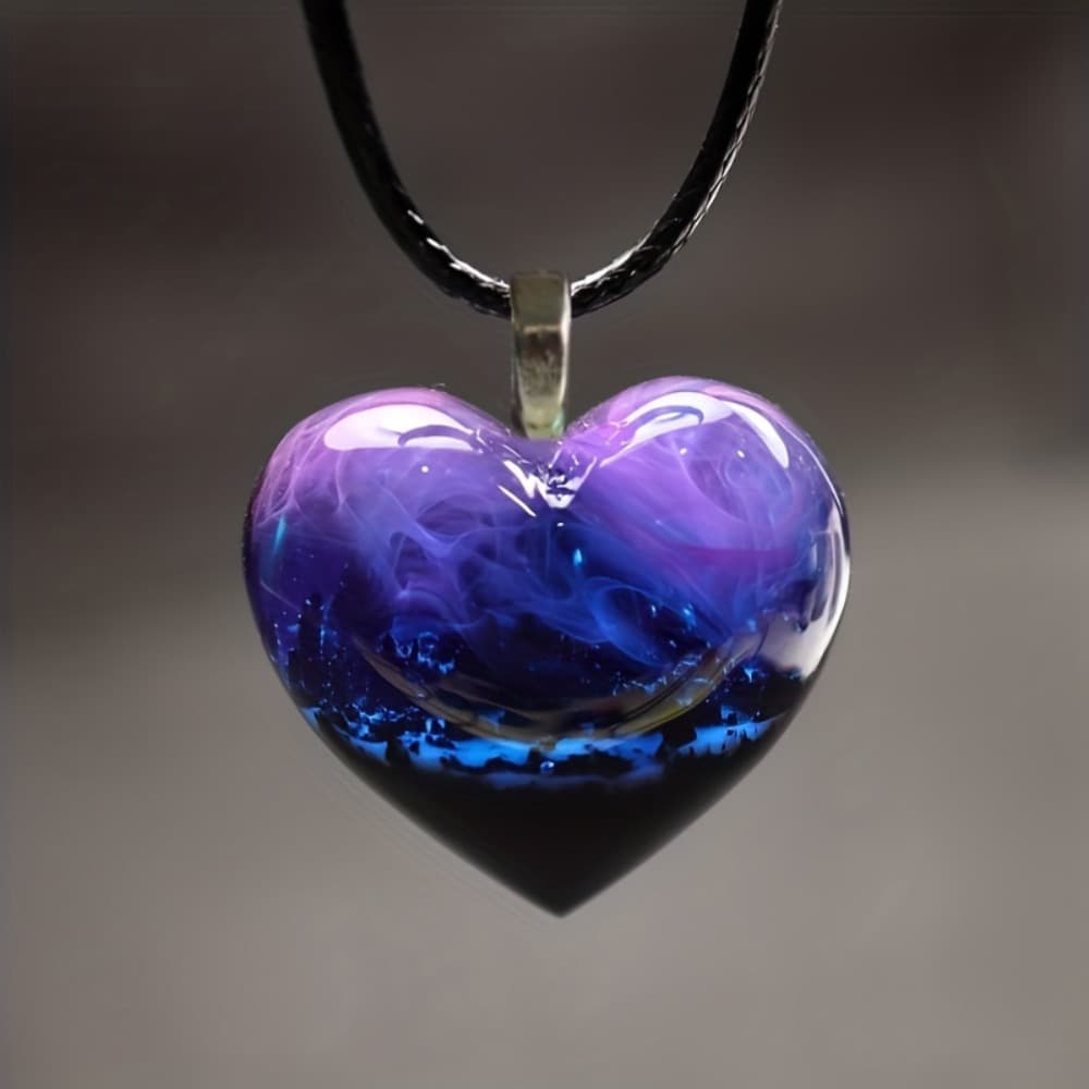 TEMU Natural Scenery Mountains And Rivers Purple Heart Shape Pendant Necklace