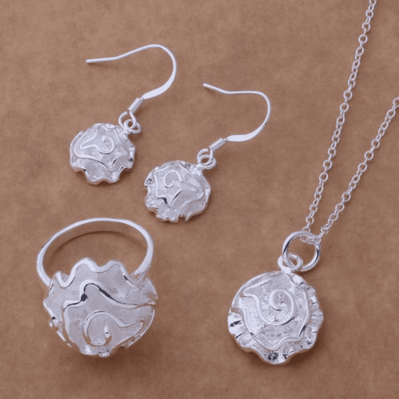 TEMU Luxurious -plated 925 Silver Necklace, Earrings, And Ring Jewelry Set For Women