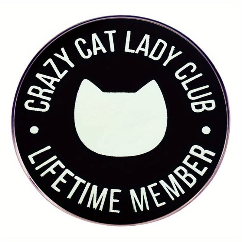 TEMU Lady Enamel Pin, Cartoon Cat Metal Alloy Brooch With Christmas Lettering, Round Badge For Backpacks - 1pc, English, Badge Suitable For Men And Women.