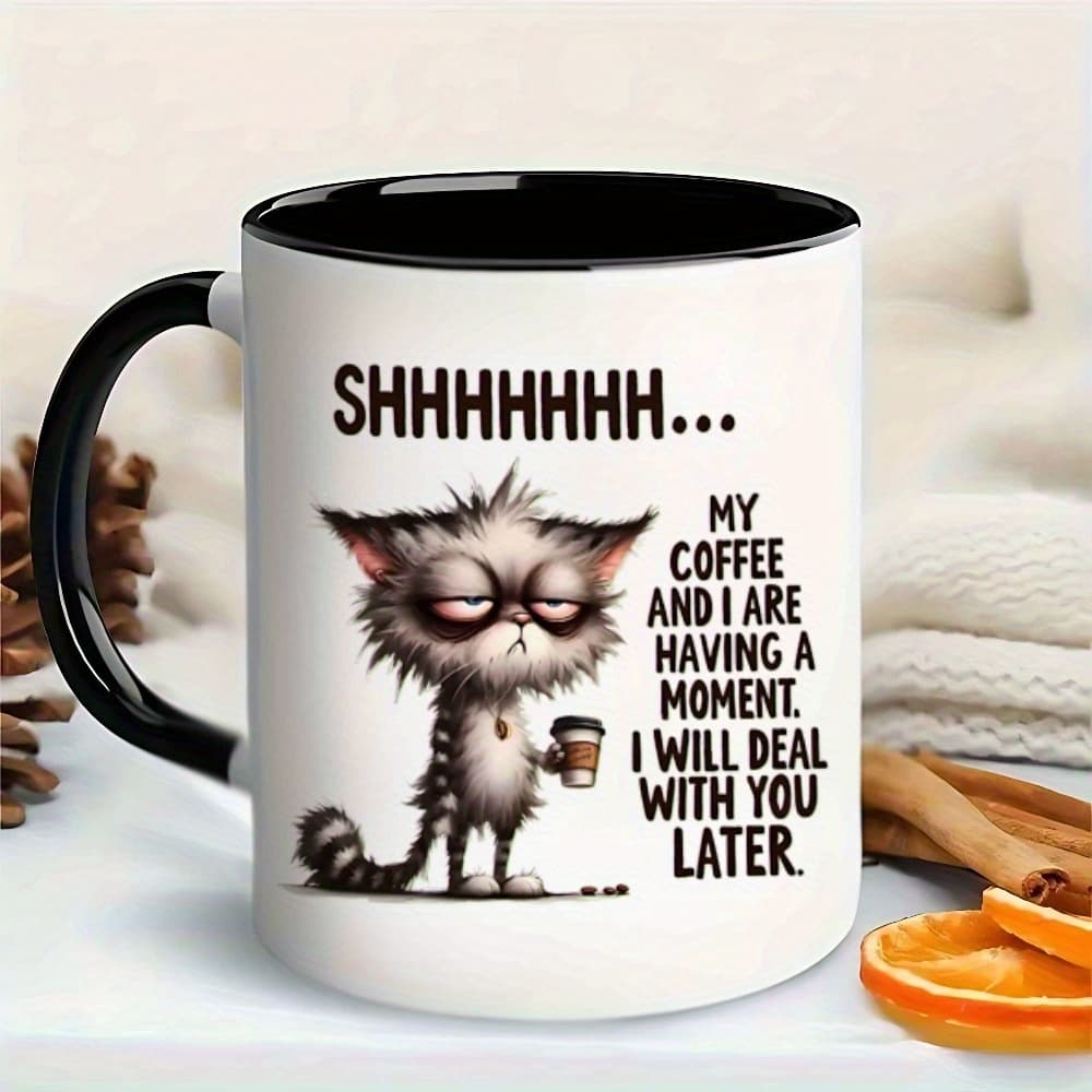 TEMU 1pc, And I Are Having A Moment.i Will Deal Later, Cat, Coffee Cup, Interesting , Office, Home, Kitchen, Must-haves, Gifts, Personal Use Are , 11oz