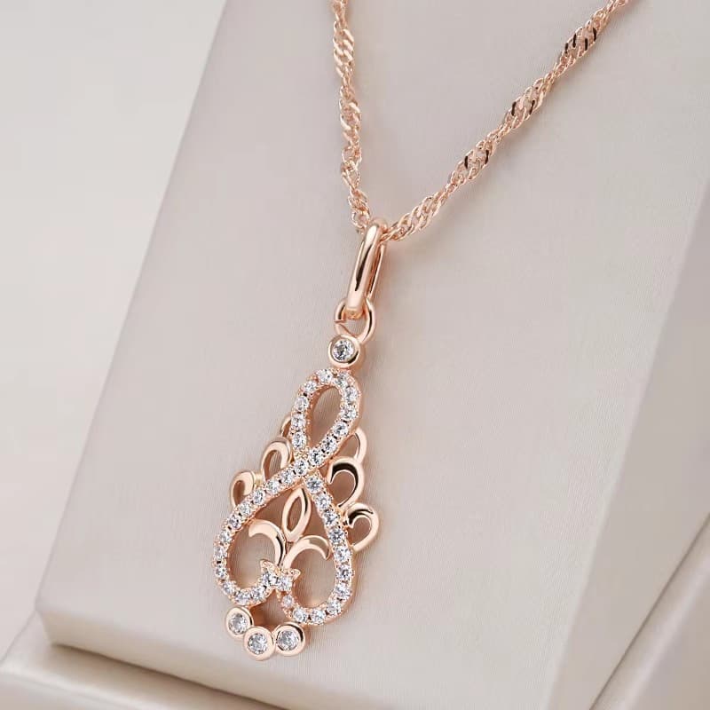 TEMU 1 Pair Golden Color Hollow Floral Necklace Flower Synthetic Synthetic Synthetic Zircon Pendant Bride Wedding Boho Jewelry Valentine's Day Gifts