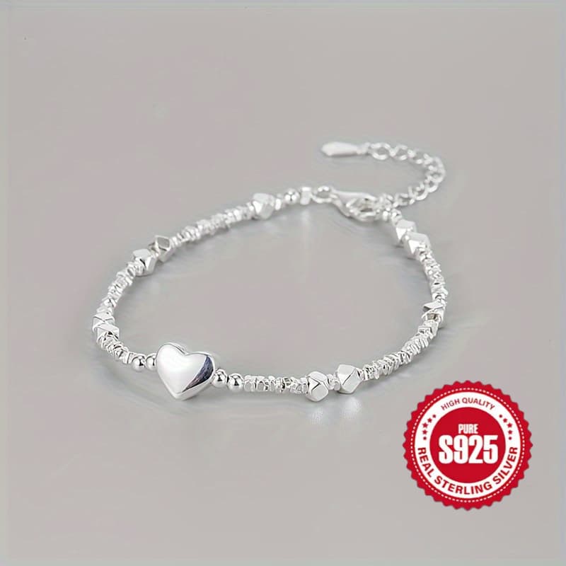 TEMU Heart-shaped Bracelet In Pure S925 Silvery, Broken Silvery Bracelet, Elegant And Fashionable Memory Sweet Handmade Beaded Bracelet