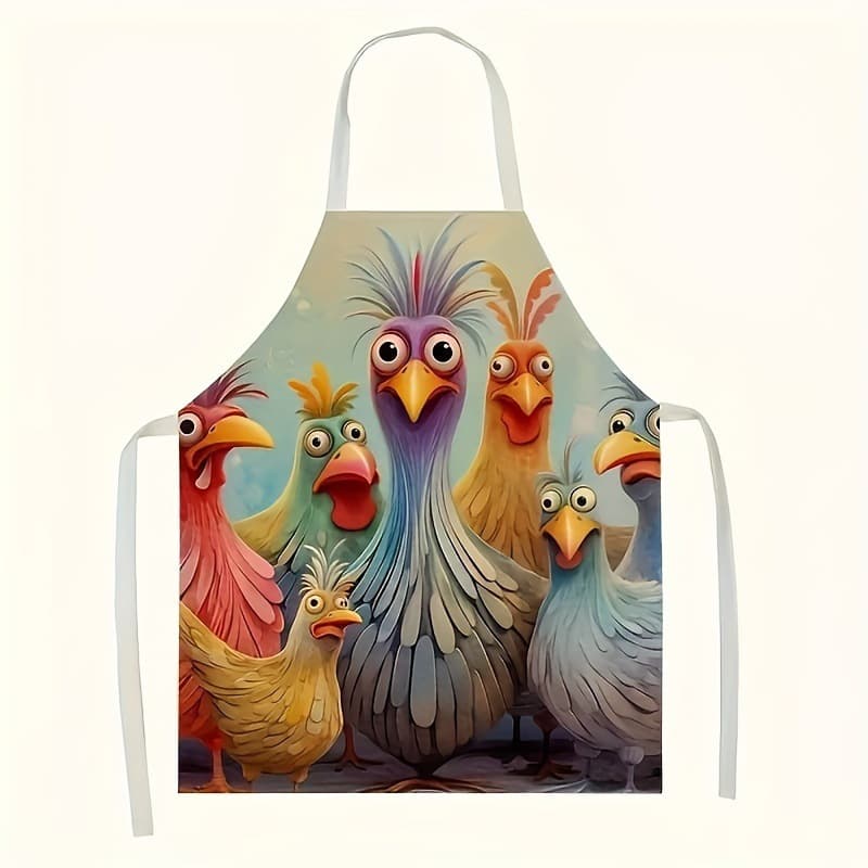 TEMU 1pc Fun Cartoon Chicken Pattern Apron - Linen Woven Kitchen Apron With Adjustable Neck Strap - Couple's Vibrant Chicken Graffiti Pattern Waterproof Apron - Christmas Thanksgiving Daily Universal