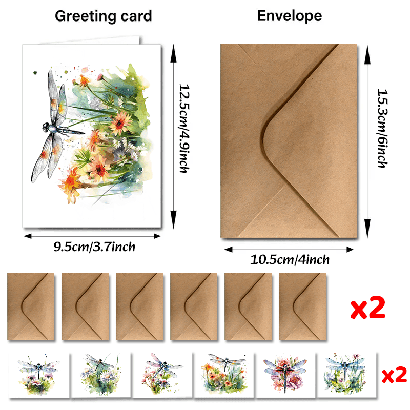 TEMU A Set Of 24 Watercolor Dragonfly Greeting Cards With Envelopes - Suitable For Such As Thank You, Congratulations, , Weddings, And Valentine's Day Cards, Anyone.