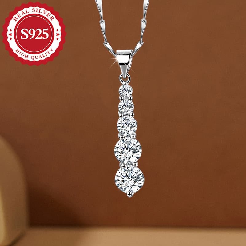 TEMU 925 Sterling Silvery Women' Natural Stone Teardrop Pendant Necklace, Style, Party, Gift, Wedding