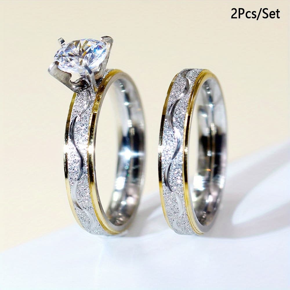 TEMU 2pcs Set: Romantic Stainless Steel - The For Weddings And Engagements