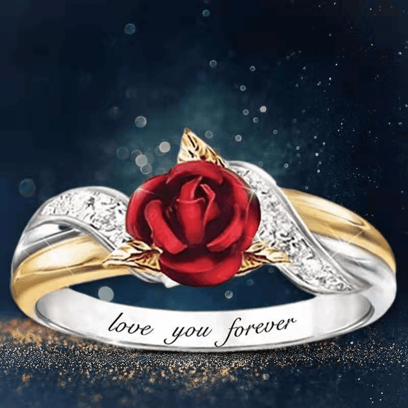 TEMU Elegant Red With Sparkling Accents - 14k Golden Plated, Daily Wear, Parties, Weddings & Gifts, In 5 Sizes, Party Accessory|elegant Ring|durable Jewelry