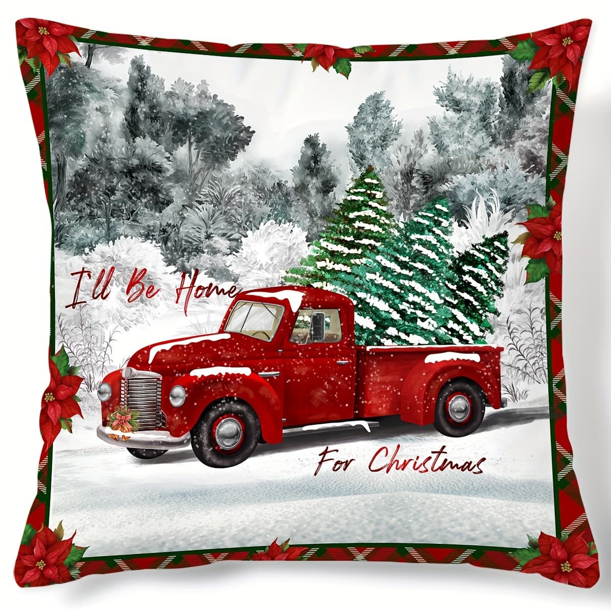 TEMU Single Christmas-themed Pillow Cover Featuring A And Snow-covered Tree, Measuring 18 By 18 Inches, Ideal For Decorating Your Sofa, Living Room, Or Bedroom. Pillow Insert Not Included