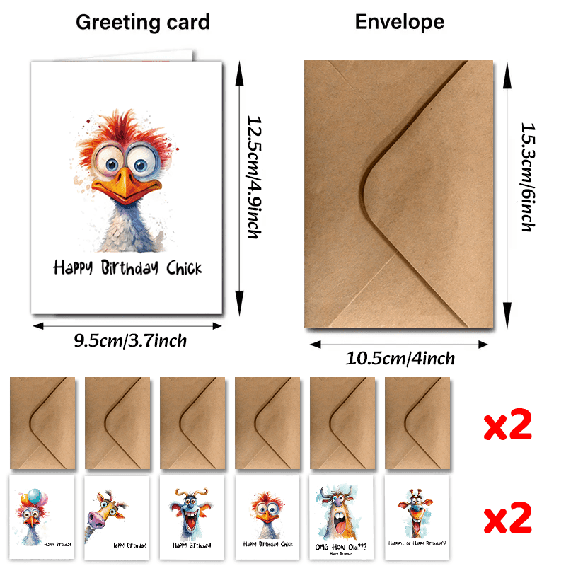 TEMU 24pcs Fun Animal Birthday And Thank You Greeting Card Set With Envelopes - Expressing Gratitude , Teachers, Colleagues And Employees