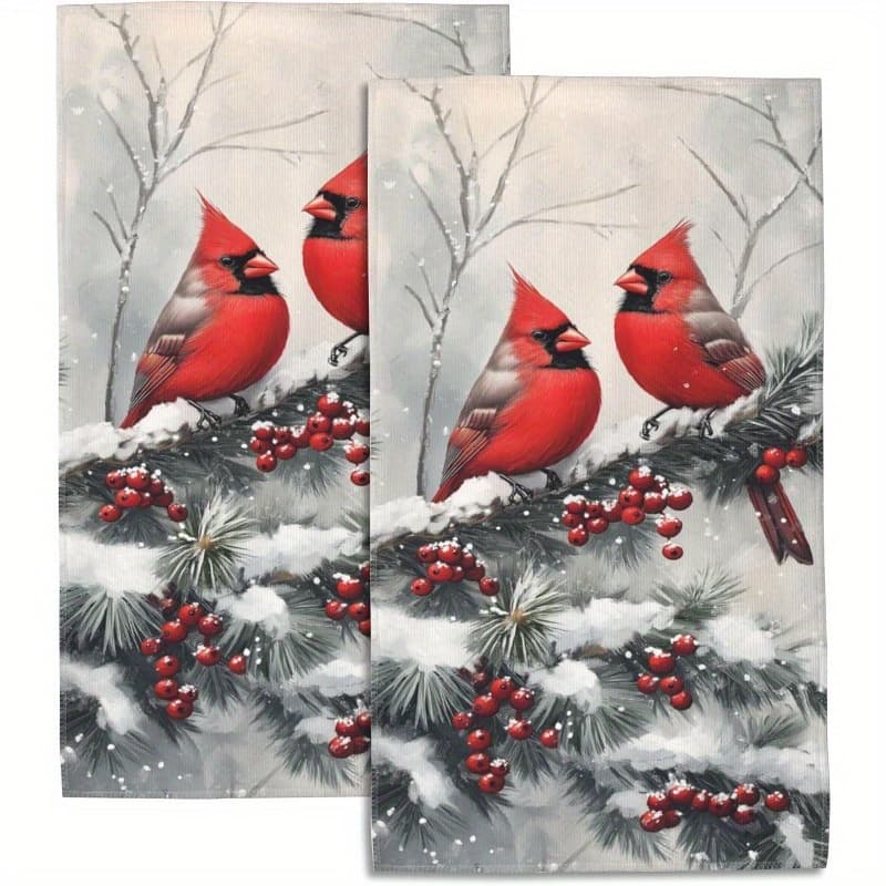 TEMU 2-pack Christmas Bird Hand Towels, 18x26 Inch, Soft Polyester, Machine Washable, Themed, Woven, , Decorative Kitchen & Spa Towels For Home