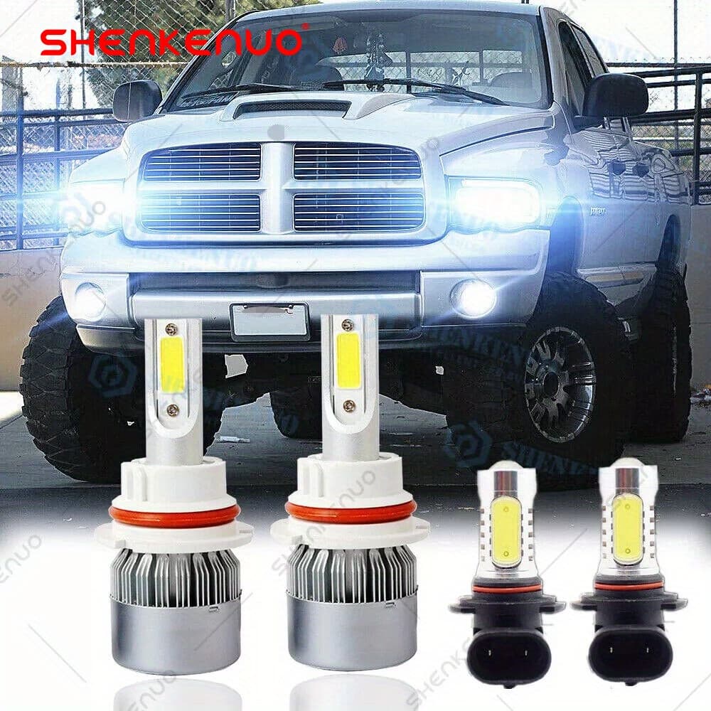 TEMU 4pcs 6000k White Led Headlight Bulbs High/low Beam + Fog Light Bulbs For 2003-2005 For For 1500 2500 3500, Without Battery