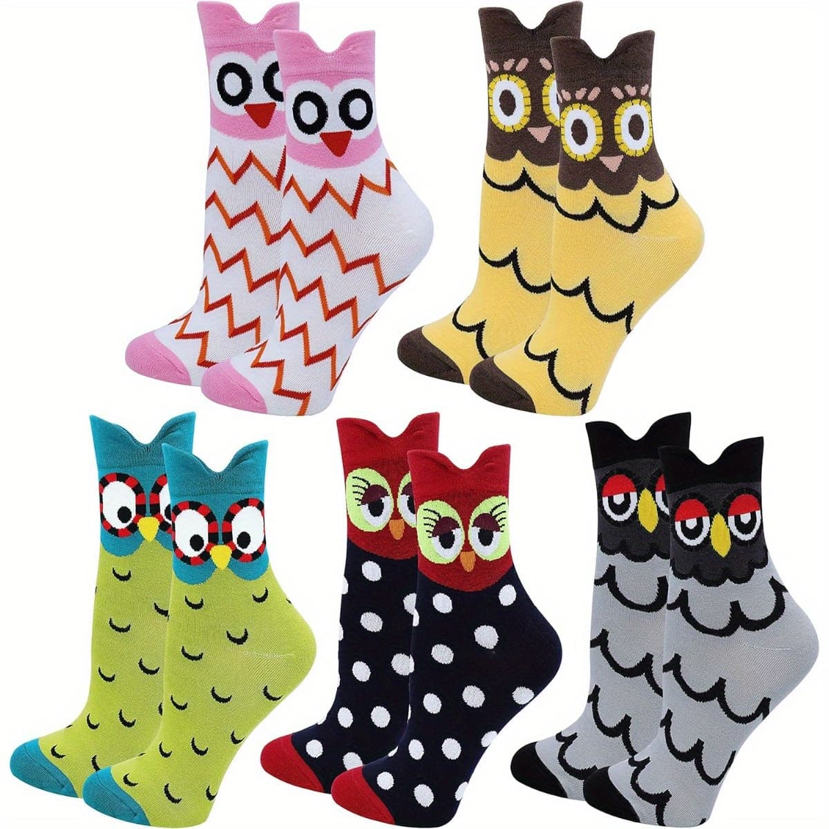 TEMU 5 Pairs Of Cute Owl Print Socks Gifts For Women Socks Breathable And Comfortable Fashionable And Versatile Sports Socks