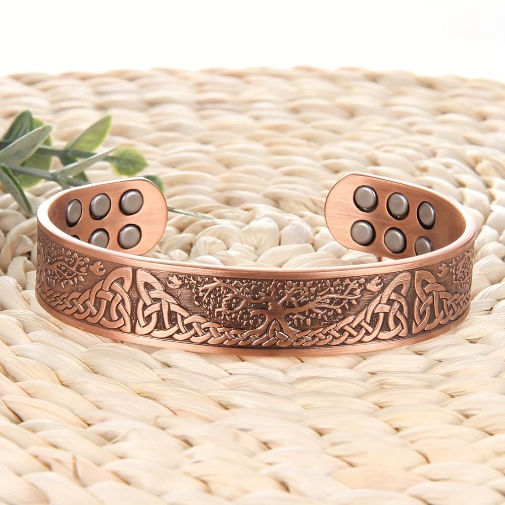 TEMU 1pc 99.99% Pure Copper Magnetic Bracelet, Life Of Engraved Bracelet With 18 Magnets, Adjustable Size