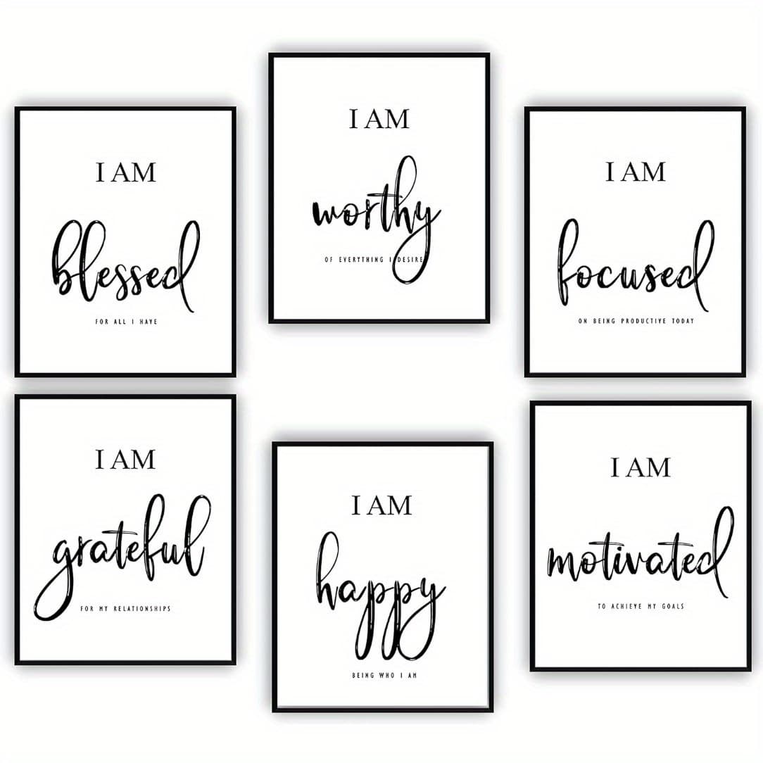 TEMU 2d Flat, 2d Flat, 6pcs Unframed Inspirational Wall Art Set Of 6: Motivational Quotes Posters For Office And Bedroom, Black And White Frameless Prints