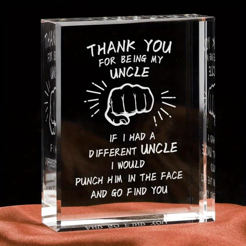 TEMU Appreciation , Engraved Crystal , Thank You Uncle Gifts Funny Uncle Gifts From Niece Nephew, Square Uncle Gifts For Birthday Crystal Appreciation Plaque