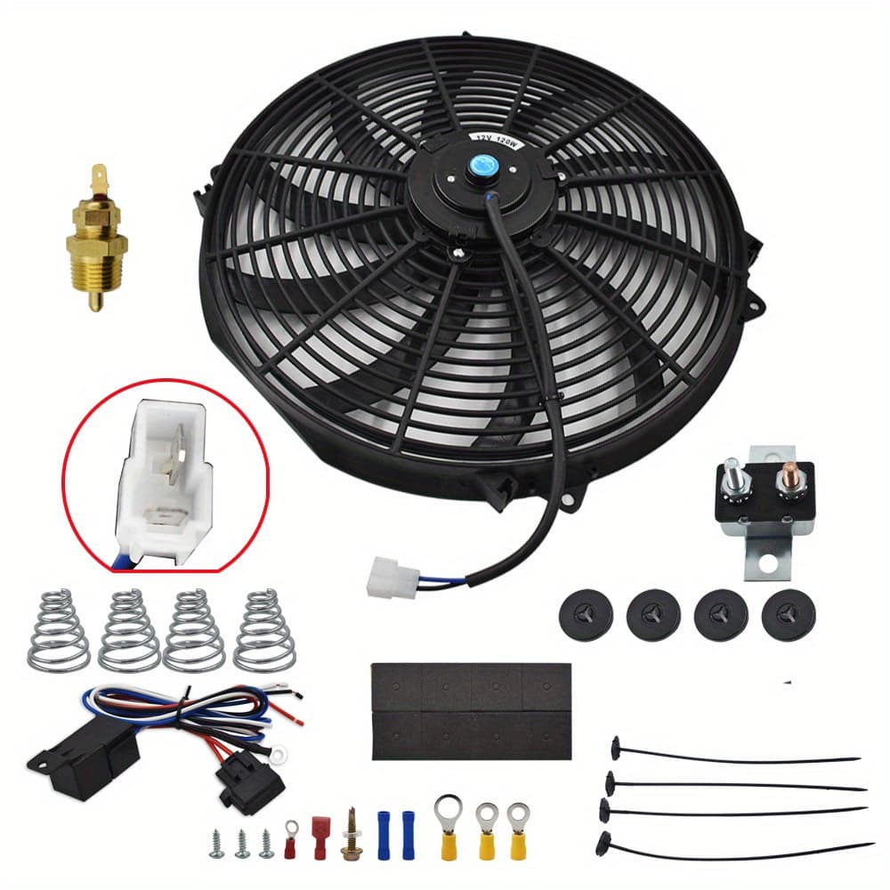 TEMU 16-inch Electric Radiator Fan With A High Airflow Of 3000 Cfm, Including A Thermostat Wiring Switch Relay Kit In Black, Without Battery
