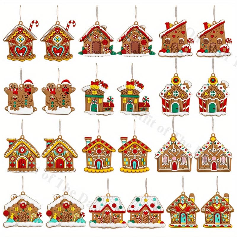 TEMU 24pcs With Rope, Handcrafted Wooden Christmas Ornaments Set - Christmas Gingerbread House Wooden Pendants Tags, Xmas Gingerbread House Ornaments For Holiday, Home Decor Party Supplies
