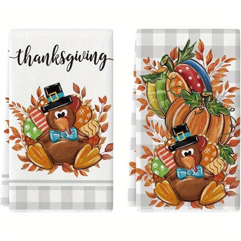 TEMU 2pcs 18*26inch Christmas Kitchen Towel Dish Towel, Autumn Pumpkin Leaf Decorative Hand Towel